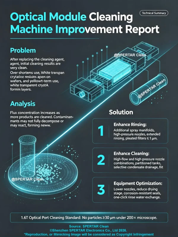 Meet 1.6T optical port cleanliness standard (no ≥30 μm particles under 200× microscope).