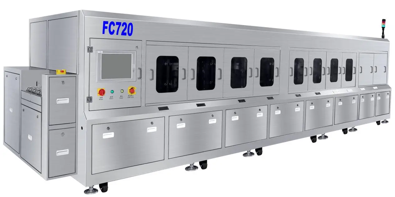 FC720 Inline PCBA & Flip Chip Cleaning Machine FC720 is an inline PCBA and semiconductor package cleaning machine for automatic flux residue removal. Designed for PCBA, SiP, FCBGA, FCCSP and low-gap flip chip packages.